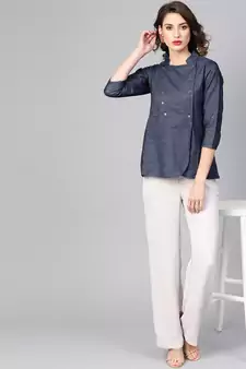 Women'S Blue Denim Regular Top