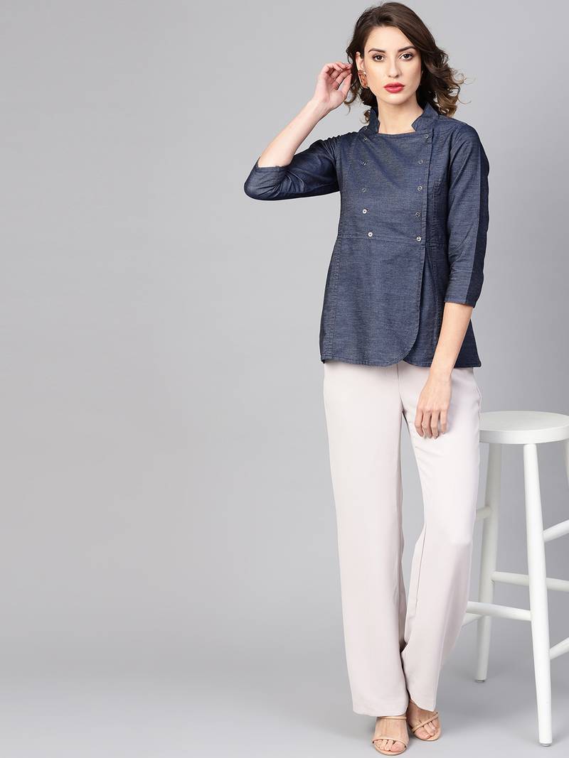 Women'S Blue Denim Regular Top