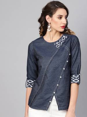 Women'S Blue Denim Regular Top 1