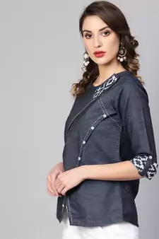 Women'S Blue Denim Regular Top