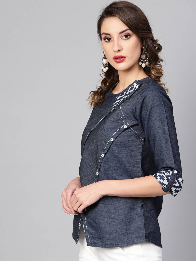 Women'S Blue Denim Regular Top