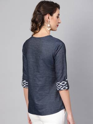 Women'S Blue Denim Regular Top 4