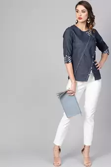 Women'S Blue Denim Regular Top