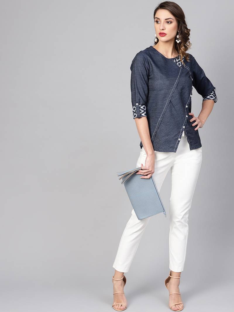 Women'S Blue Denim Regular Top