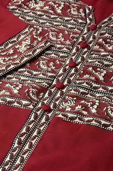 Women'S Maroon Cotton Slub Kalamkari Printed Regular Top