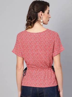 Women'S Red Rayon Geometric Printed Regular Top 3