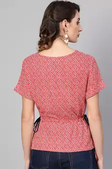 Women'S Red Rayon Geometric Printed Regular Top