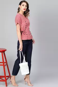 Women'S Red Rayon Geometric Printed Regular Top