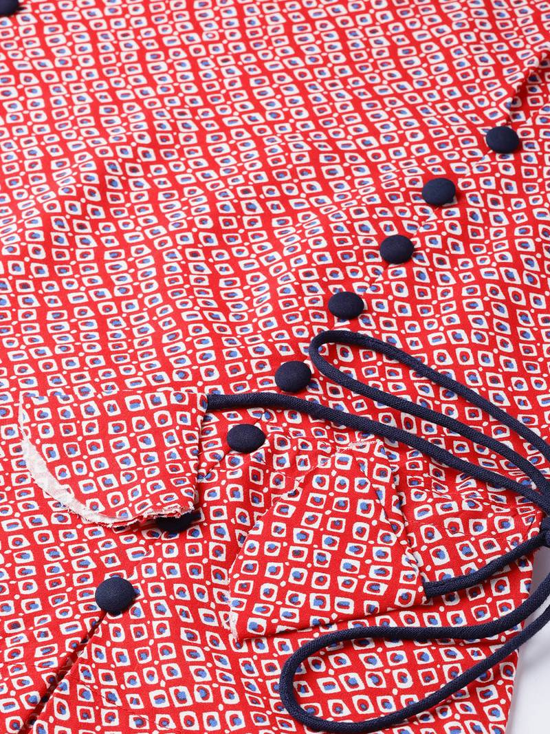 Women'S Red Rayon Geometric Printed Regular Top