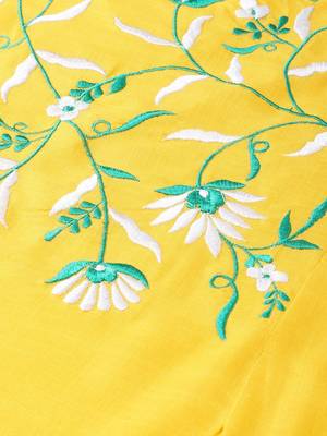 Women'S Yellow Rayon Slub Embroidered Regular Top 2