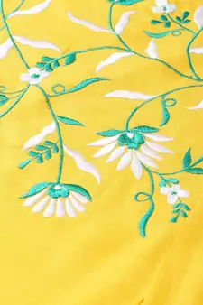 Women'S Yellow Rayon Slub Embroidered Regular Top