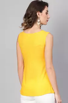 Women'S Yellow Rayon Slub Embroidered Regular Top