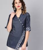 Women'S Blue Denim Printed Regular Top