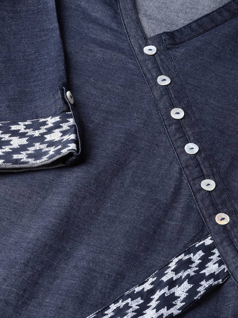 Women'S Blue Denim Printed Regular Top