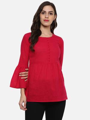 Women'S Pink Women'S/Girls Cotton Slub Solid Top 1