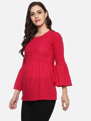 Women'S Pink Women'S/Girls Cotton Slub Solid Top 2