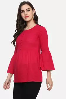 Women'S Pink Women'S/Girls Cotton Slub Solid Top