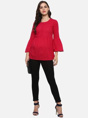 Women'S Pink Women'S/Girls Cotton Slub Solid Top 5