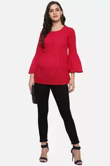 Women'S Pink Women'S/Girls Cotton Slub Solid Top