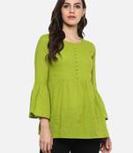 Women'S Green Women'S/Girls Cotton Slub Solid Top