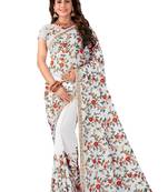 White Embroidered Georgette Saree With Blouse