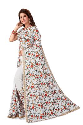 White Embroidered Georgette Saree With Blouse 2