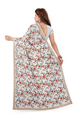 White Embroidered Georgette Saree With Blouse 3