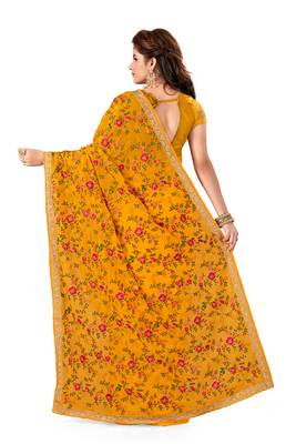 Mustard Embroidered Georgette Saree With Blouse 3