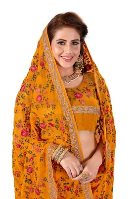 Mustard Embroidered Georgette Saree With Blouse 4