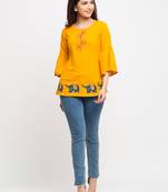 Women'S Yellow Womens Cotton Patch Work Top