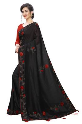 Black Embroidered Silk Saree With Blouse 2