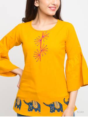 Women'S Yellow Womens Cotton Patch Work Top 2