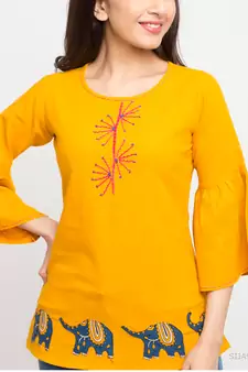 Women'S Yellow Womens Cotton Patch Work Top