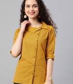Women'S Mustard Womens Cotton Flex Printed Shirt