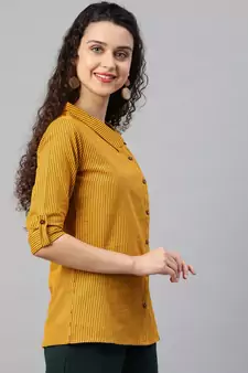 Women'S Mustard Womens Cotton Flex Printed Shirt