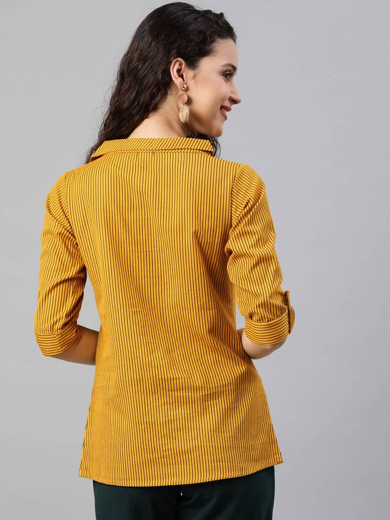 Women'S Mustard Womens Cotton Flex Printed Shirt