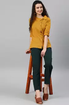 Women'S Mustard Womens Cotton Flex Printed Shirt