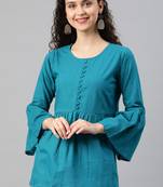 Women'S Green Cotton Slub Solid Regular Top