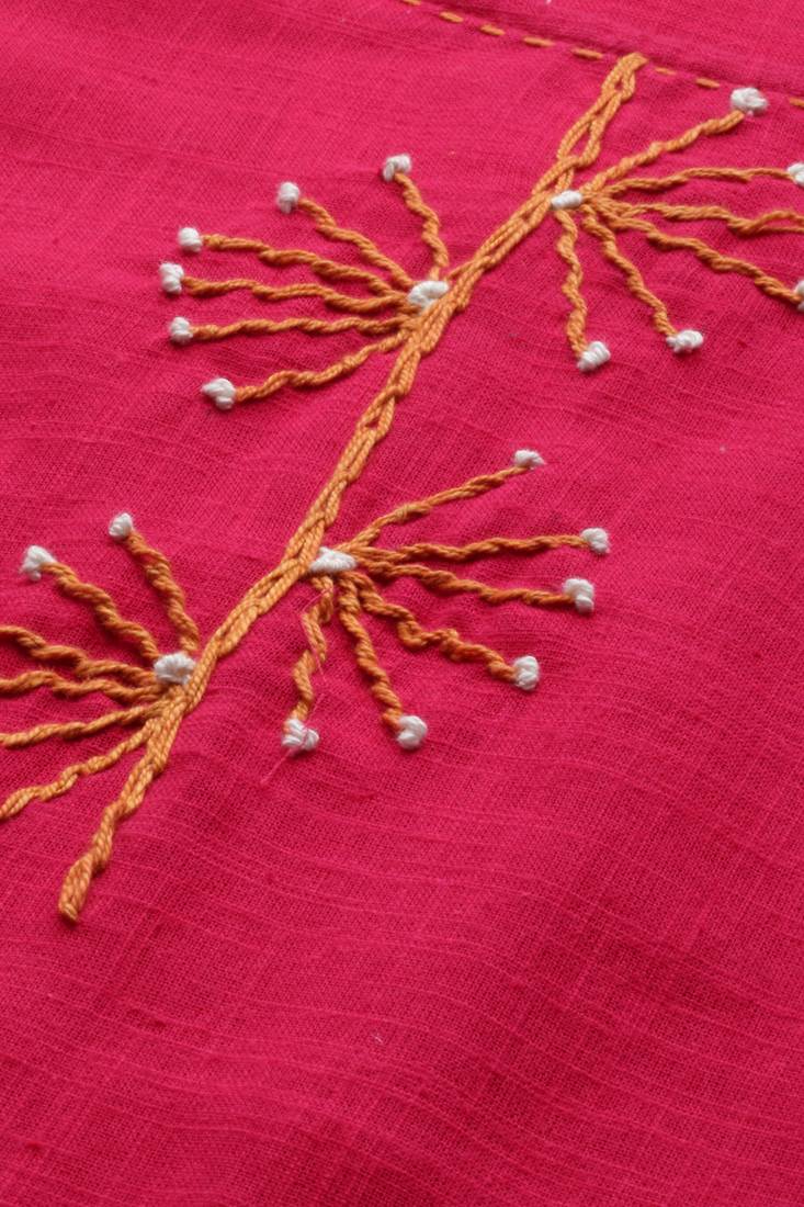 Women'S Pink Cotton Slub Patch Work Regular Top