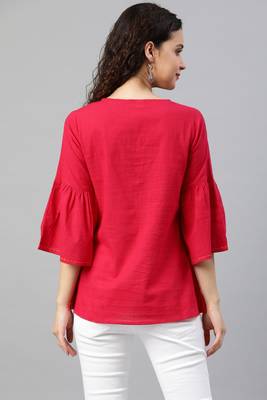 Women'S Pink Cotton Slub Patch Work Regular Top 5