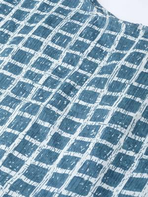 Women'S Blue Cambric Cotton Checks Print Regular Top 2