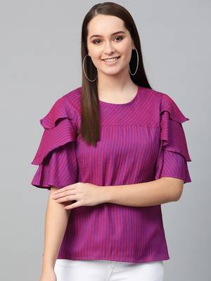 Women'S Purple Viscose Stripe Regular Top 1