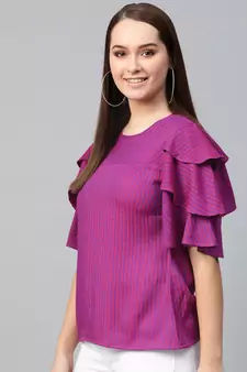 Women'S Purple Viscose Stripe Regular Top