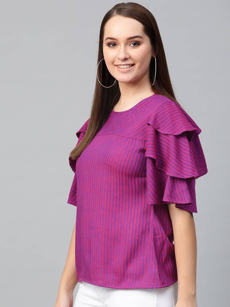 Women'S Purple Viscose Stripe Regular Top