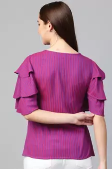 Women'S Purple Viscose Stripe Regular Top