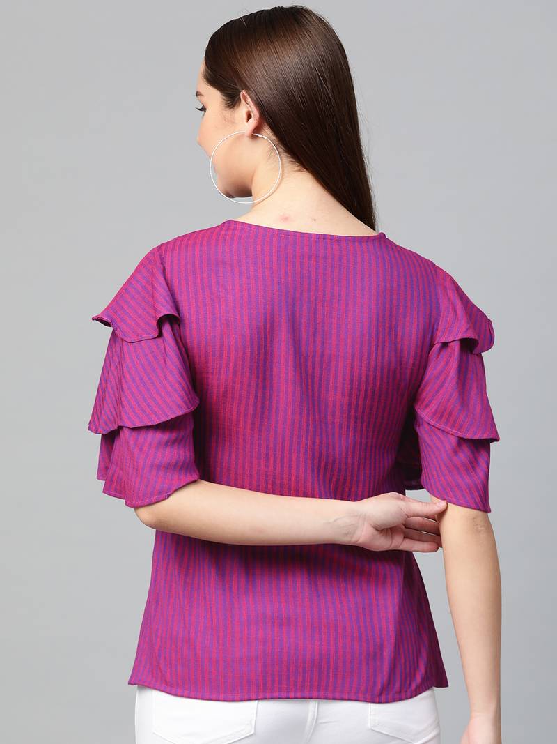 Women'S Purple Viscose Stripe Regular Top