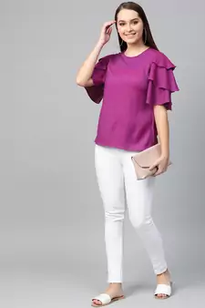 Women'S Purple Viscose Stripe Regular Top