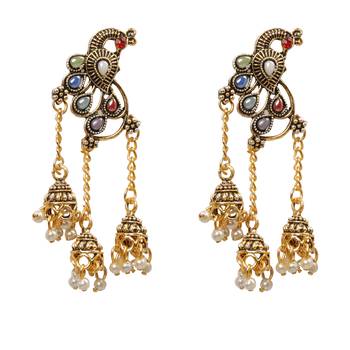 Stylish Multicolor Peacock  Tassel Jhumki Earrings 3