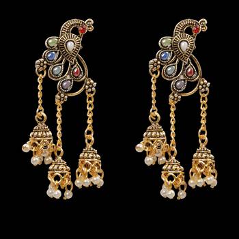 Stylish Multicolor Peacock  Tassel Jhumki Earrings 4