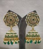 Green Meenakari Jhumkas